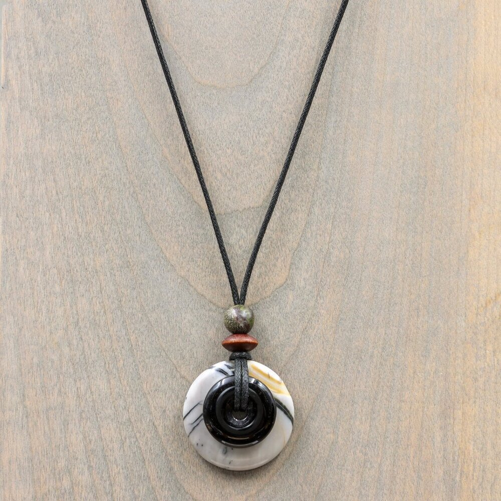 Picasso Jasper and Obsidian Pendant Necklace | Handmade - Picture 3 of 6